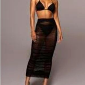 JLuxLabel, S, Black Mesh Ruched Cover Up Skirt NWT